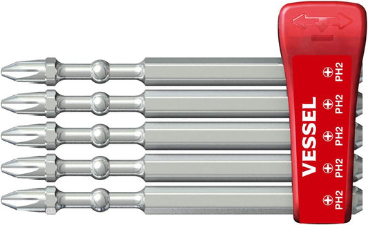 Vessel Tools IBMG90PH2K5 Impact Ball Torsion Bits PH2X90 with MAG Charge Holder Kit (5-Piece)