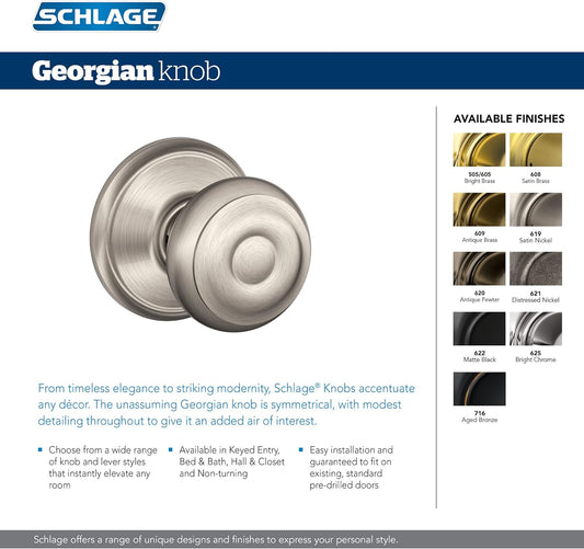 Schlage F40 GEO 605 Privacy Lock Georgian Knob, Bright Brass
