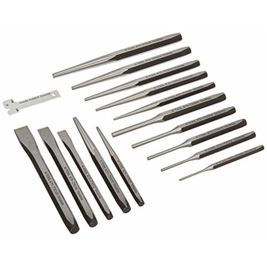 K Tool International KTI72901 Punch & Chisel Set in Plastic Tray (15-Piece)