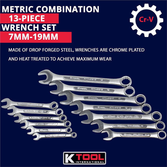 K Tool International KTI41513 Combination Wrench Set Metric (13-Piece)