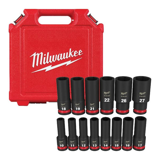 Milwaukee 49-66-7014 14PCSHOCKWAVE Impact Duty 1/2" Drive Metric Deep 6 Point Socket (14-Piece Set)