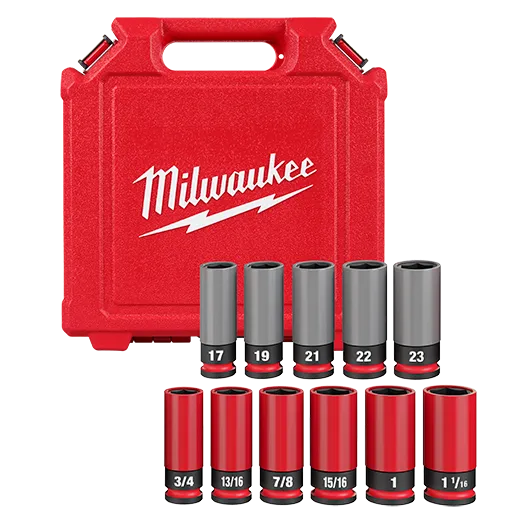 Milwaukee 49-66-7833 SHOCKWAVE Impact Duty 1/2" Drive Deep SAE and Metric Lug Nut Impact Socket Set (11-Piece)