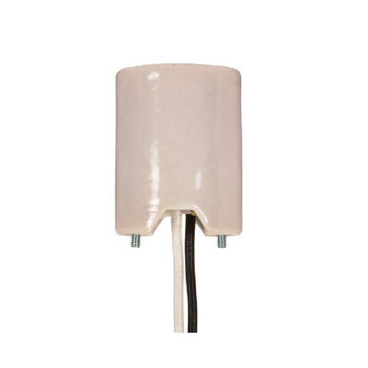 Satco 80/1530 Keyless Porcelain Mogul Socket, 2 Wireways, 1/2" Strip Leads
