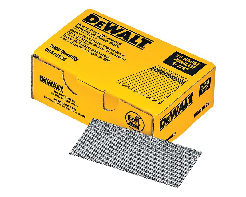 Dewalt DCA16125 Galvanized Angled Head Finish Nail, 1-1/4” Length, Smooth Shank