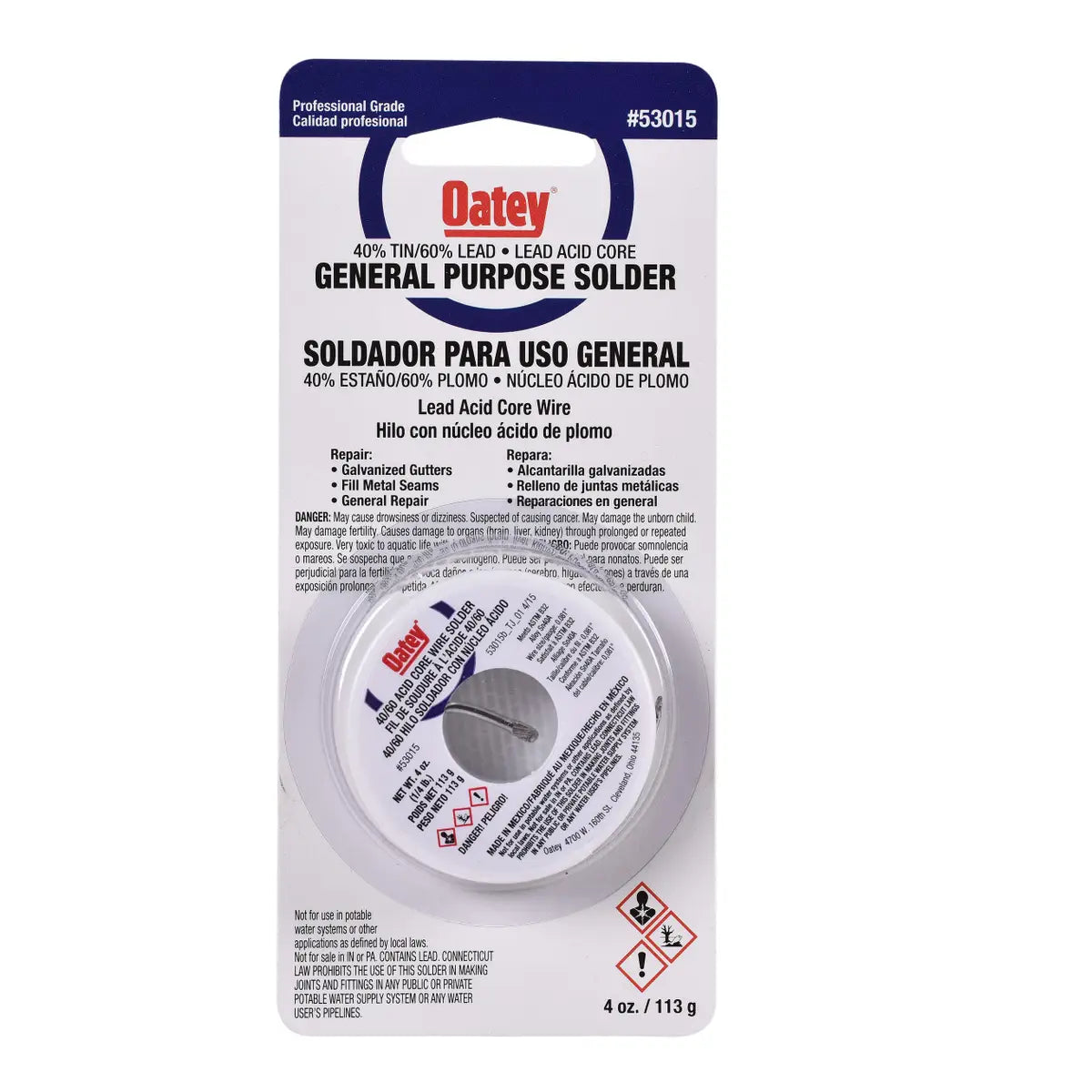 Oatey 53015 Acid Core Wire Solder, 1/4 lb Carded