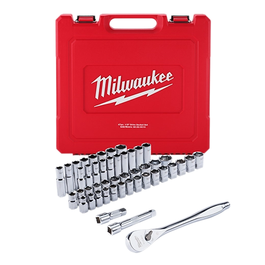 Milwaukee 48-22-9010 47Pc. 1/2" Drive SAE/Metric Ratchet and Socket Mechanics Tool Set