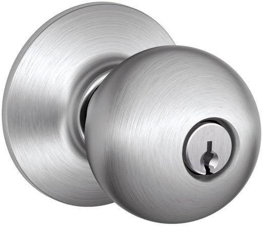 Schlage F51A ORB 626 Entry Lock, Orbit Knob, Satin Chrome