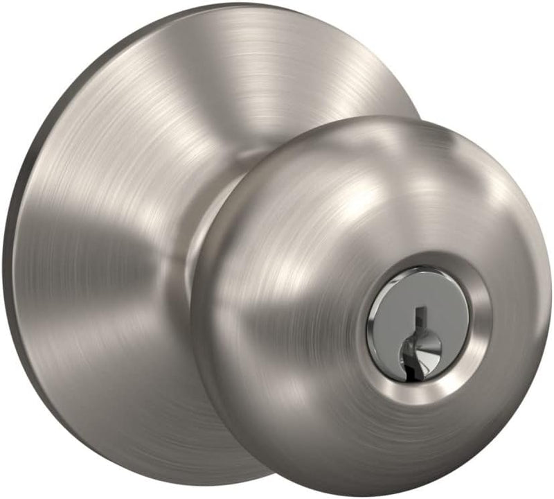 Schlage F51A PLY 619 KD Plymouth Entry Lock, Keyed Different, Satin Nickel