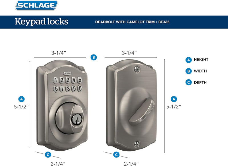 Schlage BE365 CAM Electronic Pushbutton Deadbolt Lock