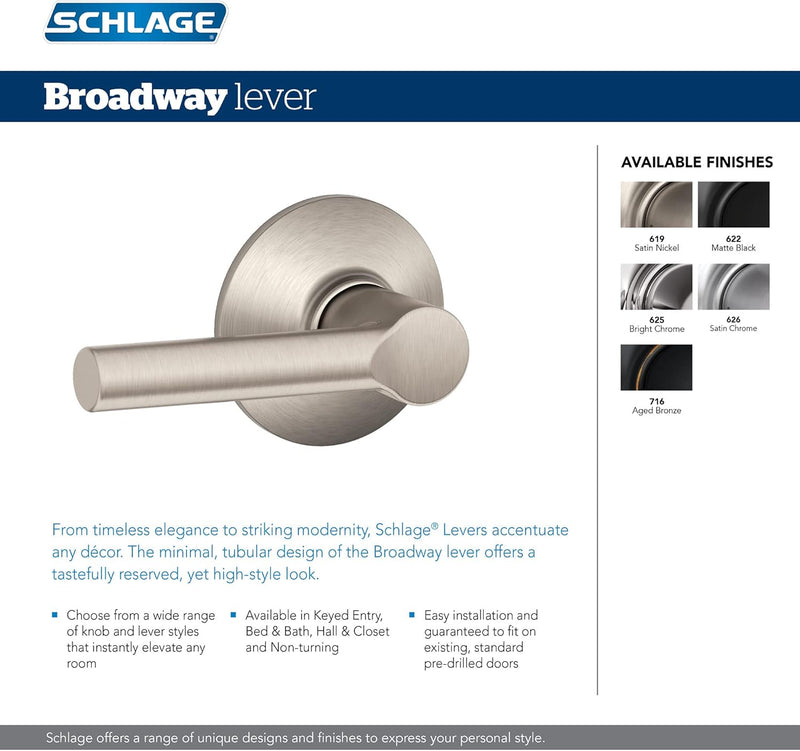 Schlage F40 BRW Privacy Broadway Lever Lock