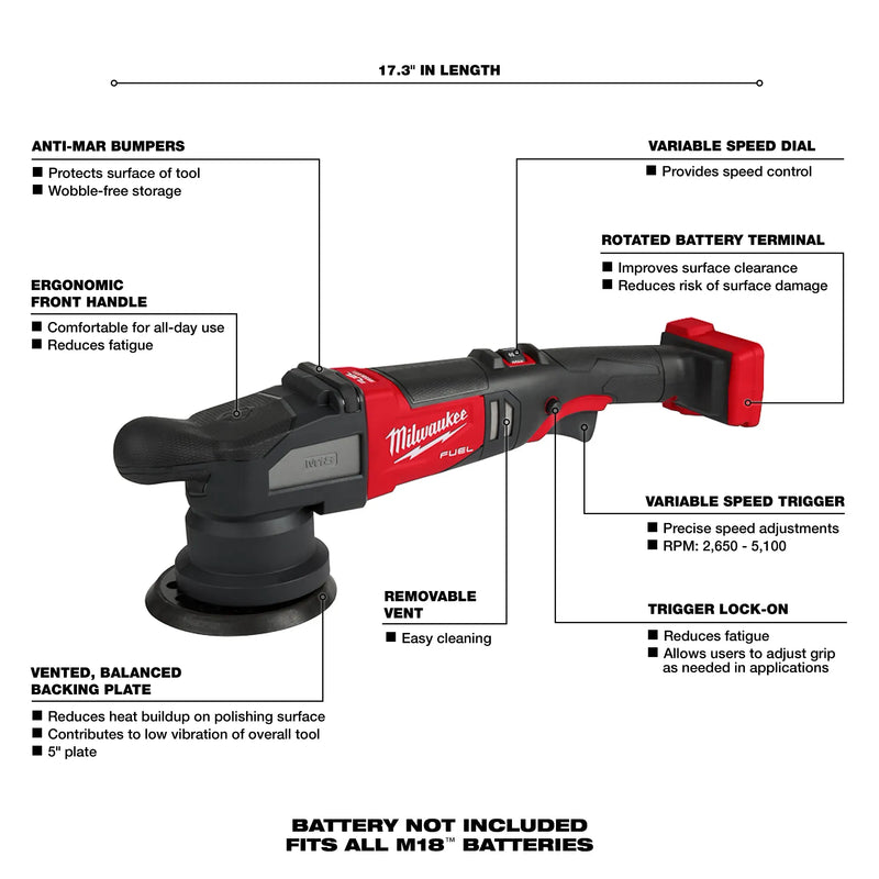 Milwaukee 2684-20 M18 FUEL 15mm Random Orbital Polisher (Tool-Only)