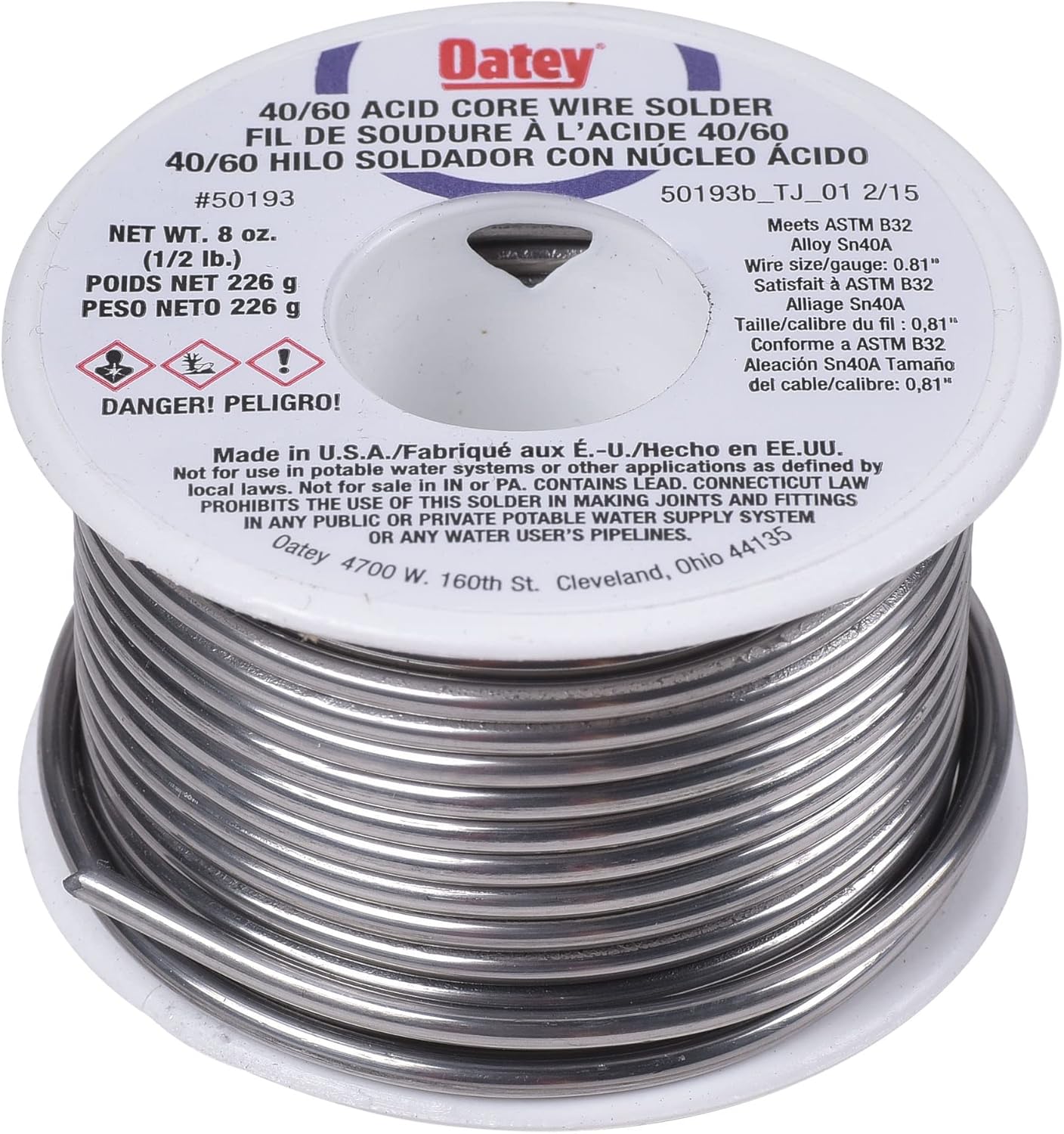 Oatey 50193 Acid Core Wire Solder, Silver, 1/2 lb