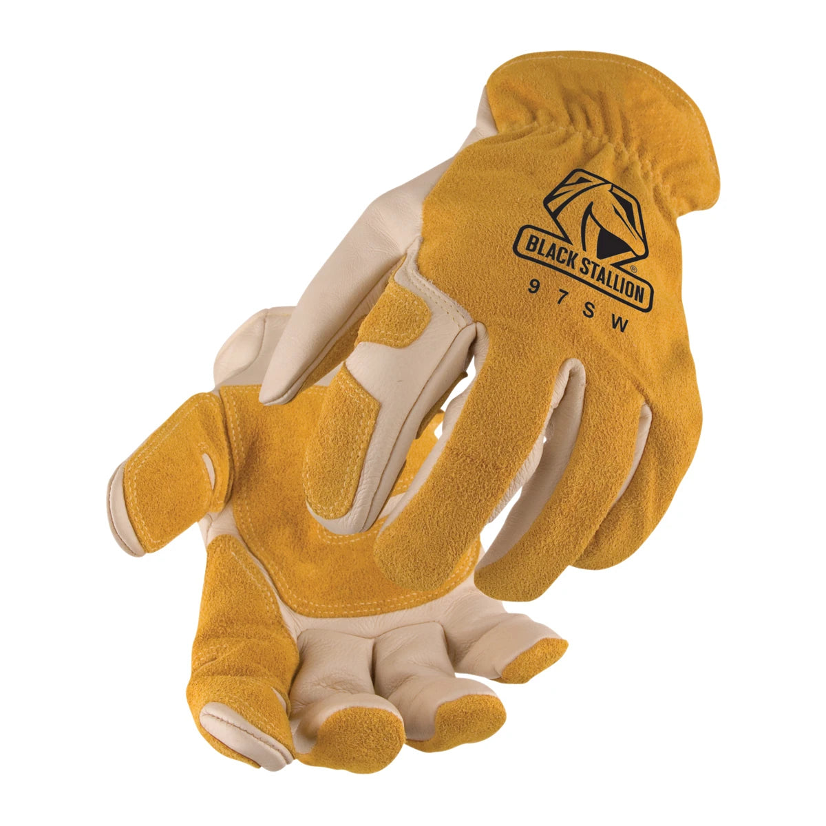 Black Stallion 97SW Grain Cowhide Palm Drivers Gloves, Tan/White