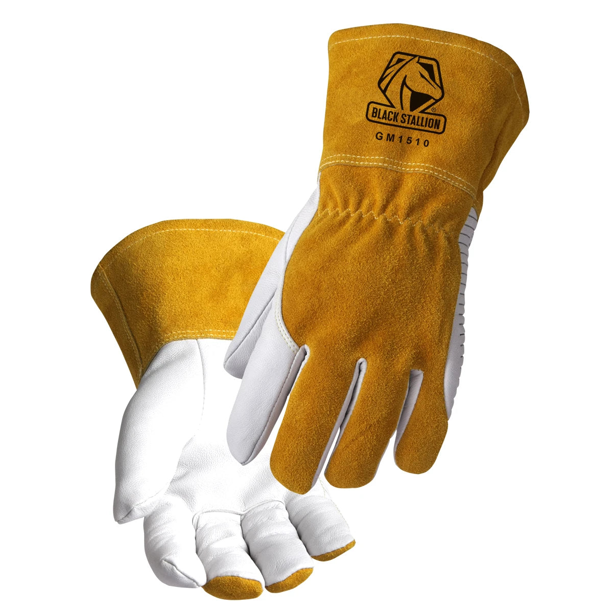 Black Stallion GM1510-WT-LRG Premium Goatskin MIG Gloves, Tan/White, Large