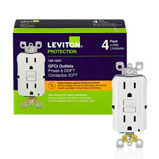 Leviton M42-GFNT1-04W 15 Amp 125-Volt Duplex Self-Test Slim GFCI Outlet, White (4-Pack)