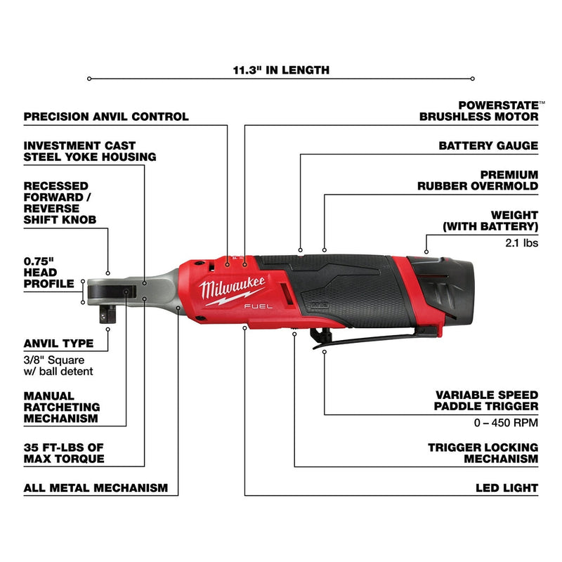 Milwaukee 2567-22 M12 FUEL 3/8" High Speed Ratchet Kit