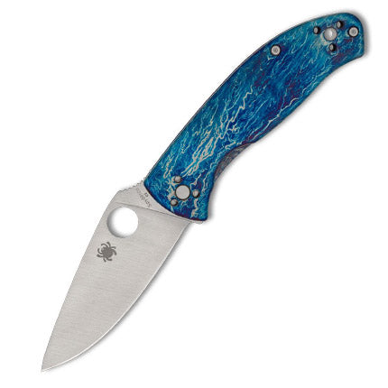 Spyderco C122TIBLD2P Tenacious Blue Ti Disarray D2