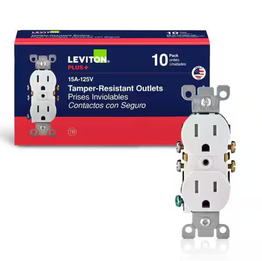 Leviton M22-T5320-WMP 5 Amp 125 V Tamper Resistant Duplex Outlet/Receptacle, White (10-Pack)