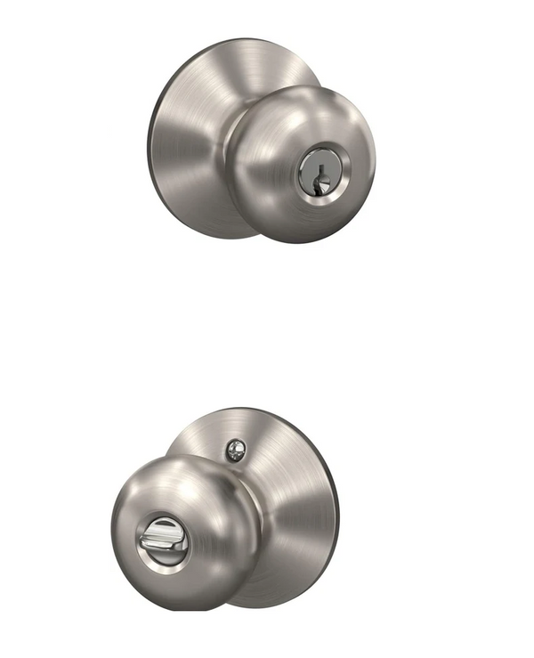 Schlage F51A PLY 619 KD Plymouth Entry Lock, Keyed Different, Satin Nickel