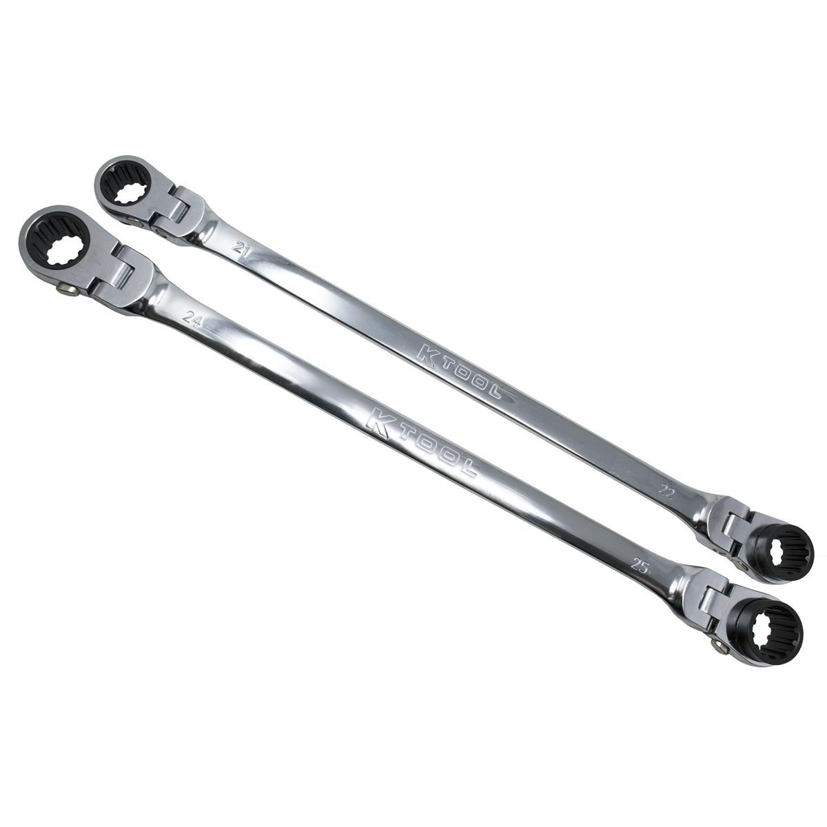 K Tool International XDDBM4 Metric Reversible Flex Head Ratcheting Wrench Set 90-Tooth 21-25mm (2-Piece)