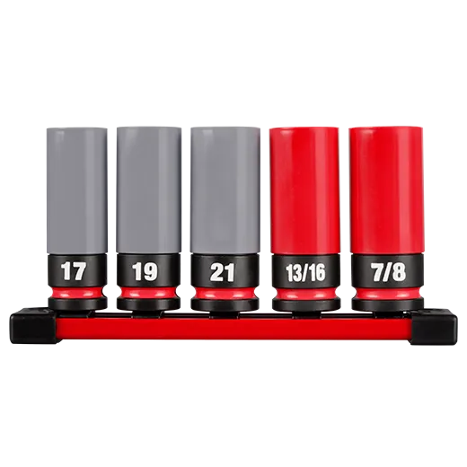 Milwaukee 49-66-7831 SHOCKWAVE Impact-Duty 1/2" Drive Deep SAE and Metric Lug Nut Impact Socket Set (5-Piece)