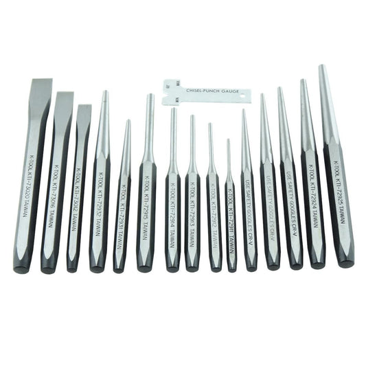 K Tool International KTI72901 Punch & Chisel Set in Plastic Tray (15-Piece)