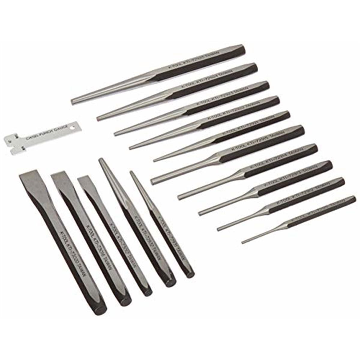 K Tool International KTI72901 Punch & Chisel Set in Plastic Tray (15-Piece)