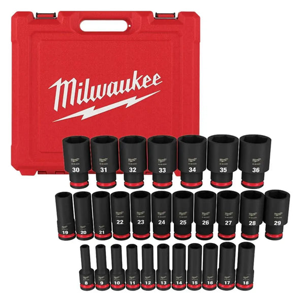 Milwaukee 49-66-7015 SHOCKWAVE Impact Duty 1/2" Drive Metric Deep 6 Point Socket (29-Piece Set)