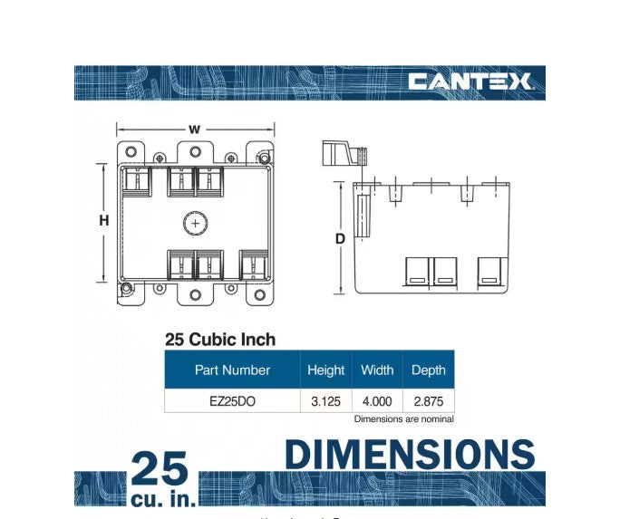 Cantex REZ25DO 2-Gang 25 in³ Old Work Outlet & Switch Box with EZ Mount Clamps, Gray