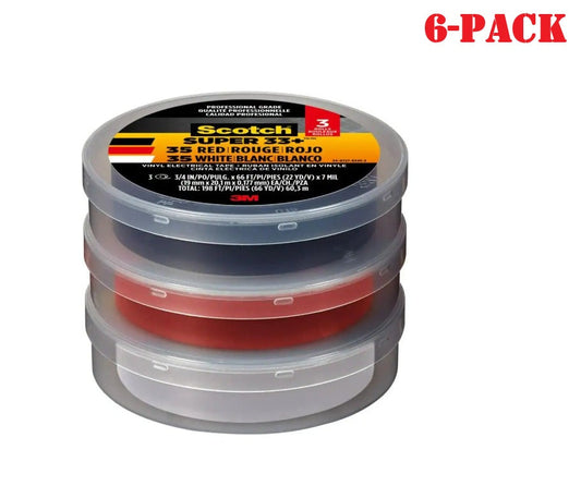 3M 6132-10828/6 Vinyl Electrical Tape, 3/4" x 66 ft Black/Red/White, 3-Piece (6-Pack)