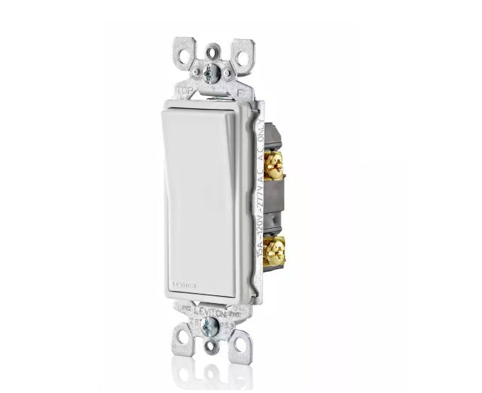 Leviton M32-05601-2WM Decora 15 Amp Single Pole Rocker AC Quiet Light Switch, White (10-Pack)