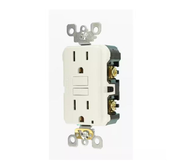 Leviton R12-GFNT1-0KW 15 Amp Self-Test SmartlockPro Slim Duplex GFCI Outlet, White