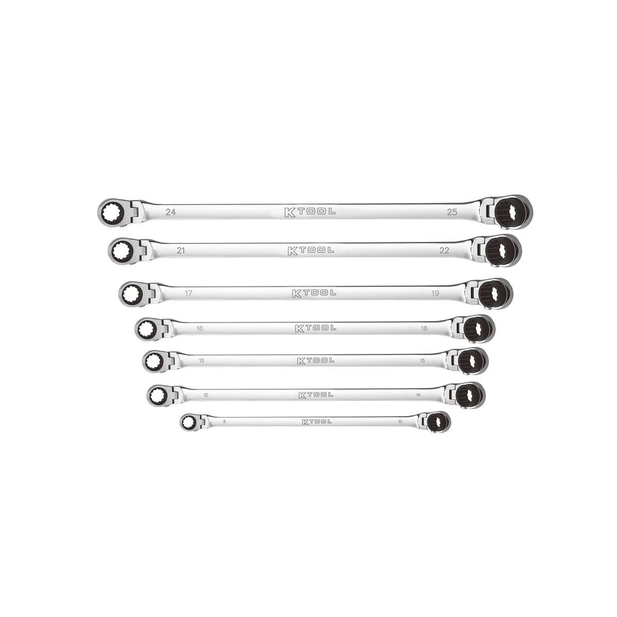 K Tool International XDKITDBM14 Metric Reversible Flex Head Ratcheting Wrench Set 90-Tooth XD Series (7-Piece)