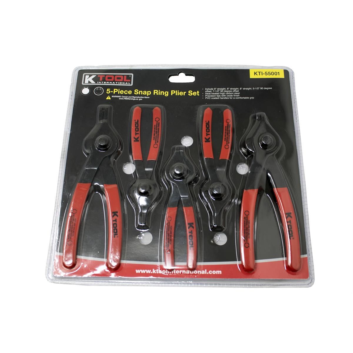K Tool International KTI55001 Snap Ring Pliers Set Reversible (5-Piece)