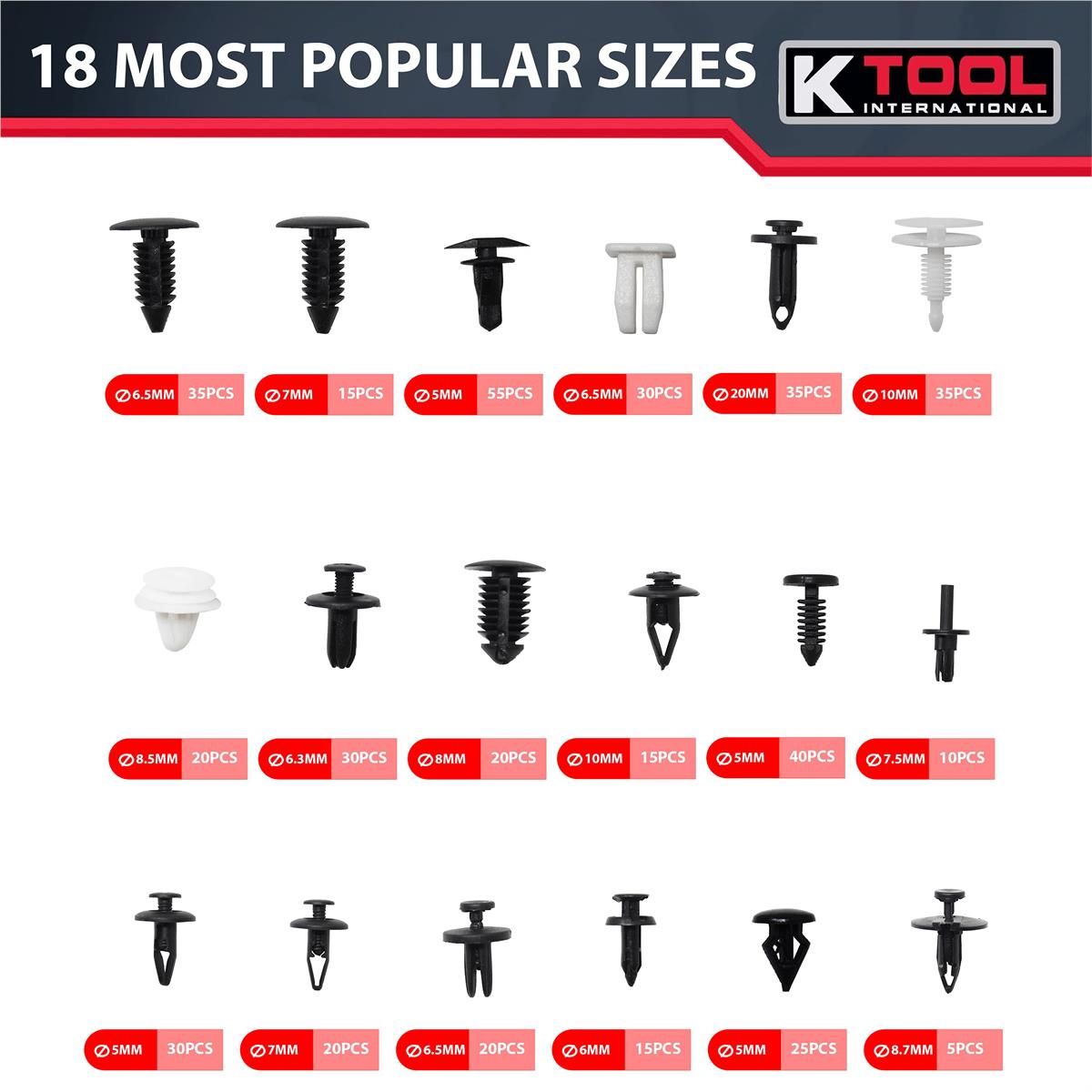 K Tool International KTI04630 Automotive Retainer Clip Assortment (415-Piece)