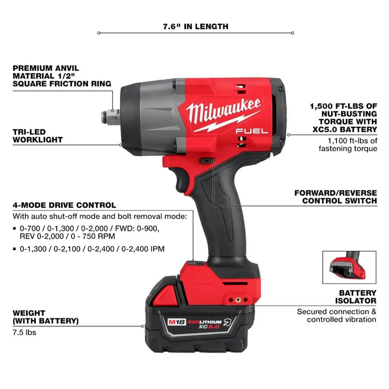 Milwaukee 2967-22 M18 FUEL 1/2" High Torque Impact wrench with Friction Ring Kit