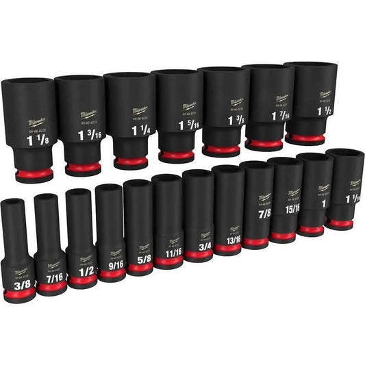 Milwaukee 49-66-7012 SHOCKWAVE Impact Duty 1/2" Drive SAE Deep 6 Point Socket (19-Piece Set)
