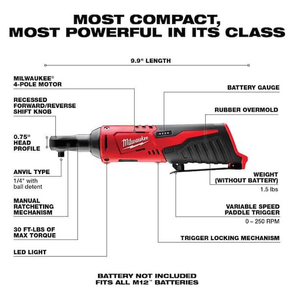 Milwaukee 2456-20 M12 Cordless 1/4" Ratchet (Tool Only)