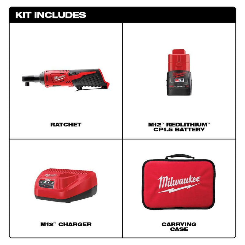 Milwaukee 2457-21 M12 Cordless 3/8" Lithium-Ion Ratchet Kit