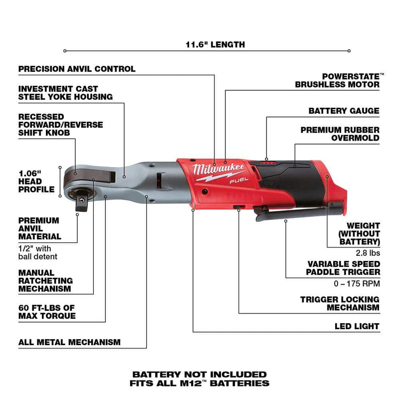 Milwaukee 2558-20 M12 FUEL 1/2" Ratchet (Tool Only)