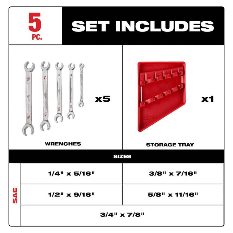 Milwaukee 48-22-9470 Double End Flare Nut Wrench - SAE Set (5-Piece)