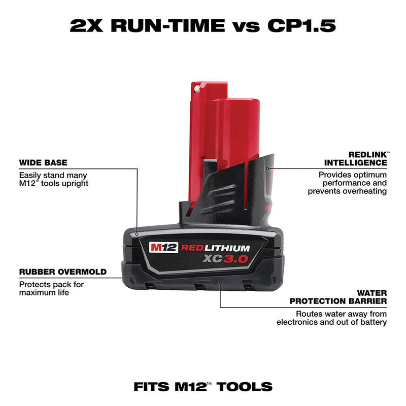 Milwaukee 48-11-2402 M12 REDLITHIUM XC 3.0Ah High Capacity Battery Pack