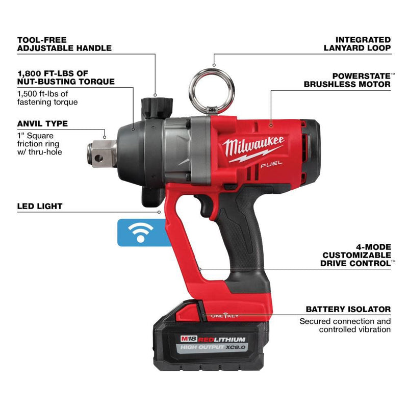 Milwaukee 2867-22 M18 FUEL 1inch High Torque Impact Wrench with ONE-KEY Kit