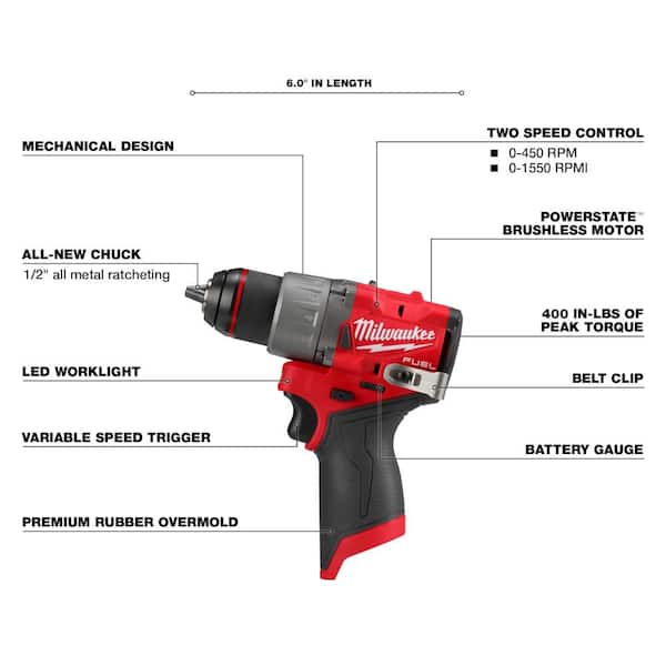 Milwaukee 3403-20 M12 FUEL 12V Lithium-Ion Brushless Cordless 1/2" Drill Driver (Tool-Only)