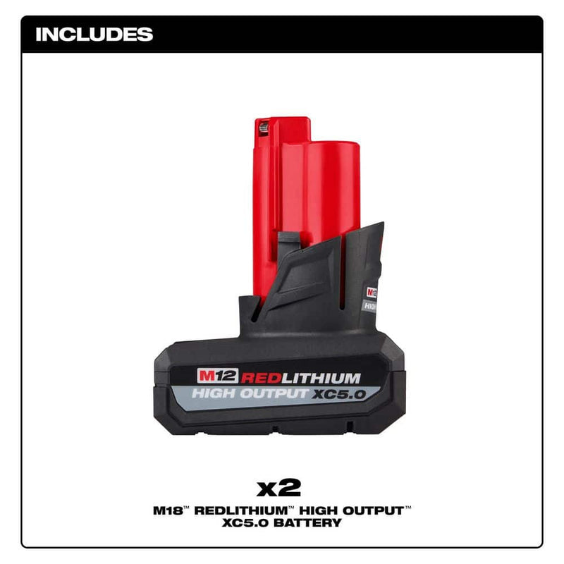 Milwaukee 48-11-2450 M12 12-Volt Lithium-Ion XC High Output 5 Ah Battery (2-Pack)