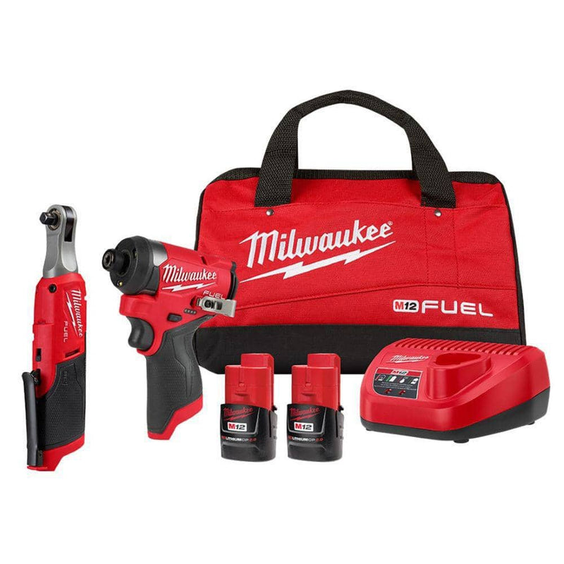 Milwaukee 3453-22HSR M12 FUEL 1/4" Hex Impact Driver Kit with 3/8" High Speed Ratchet