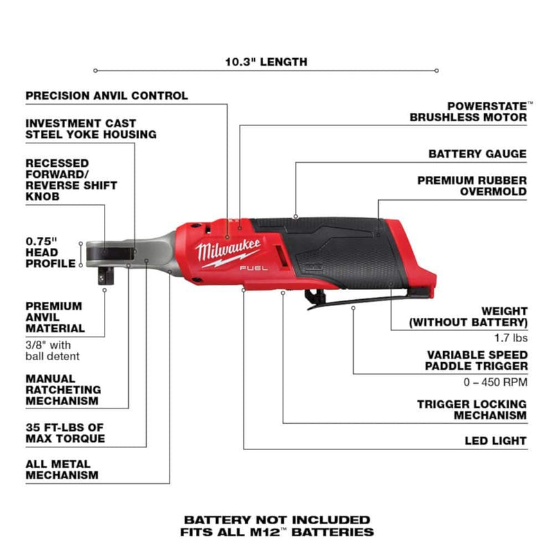 Milwaukee 3453-22HSR M12 FUEL 1/4" Hex Impact Driver Kit with 3/8" High Speed Ratchet