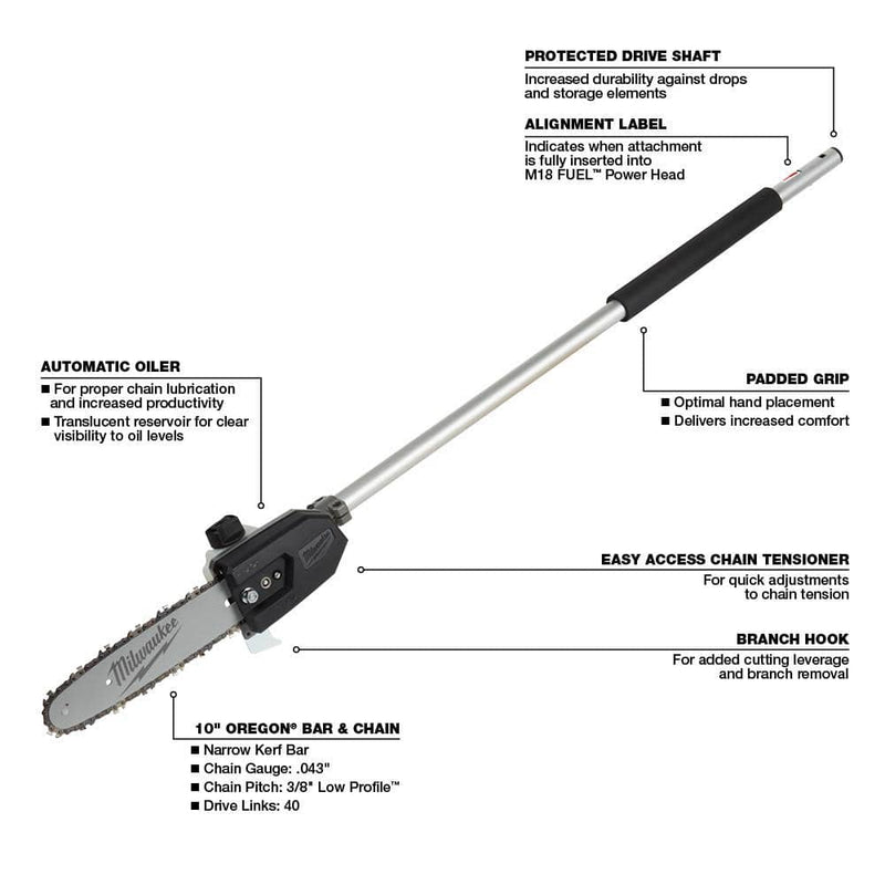 Milwaukee 49-16-2720 M18 FUEL QUIK-LOK 10" Pole Saw Attachment