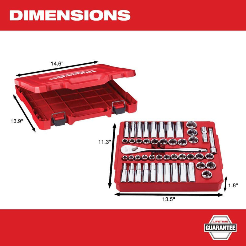 Milwaukee 48-22-9010 1/2" Drive SAE/Metric Ratchet and Socket Mechanics Tool Set (47-Piece)