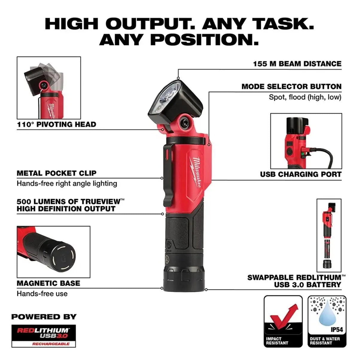 Milwaukee 2113-21 REDLITHIUM USB Pivoting Flashlight